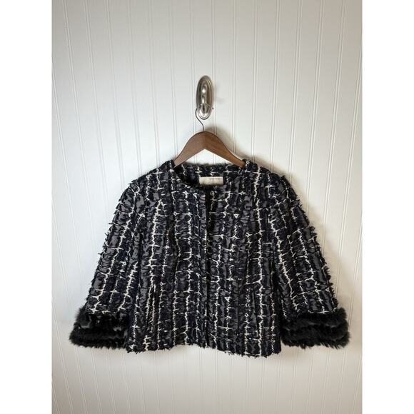 Banana Republic Heritage Collection Tweed Bouclé Jacket XS Faux Fur Cuff Cropped - Picture 1 of 9